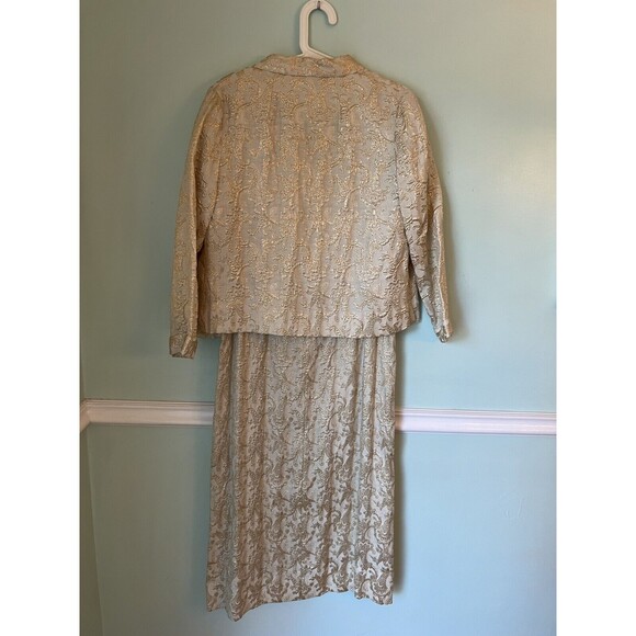 VTG. 1950's Gold  CUSTOM MADE - Brocade Dress And Jacket  Medium - Picture 3 of 6